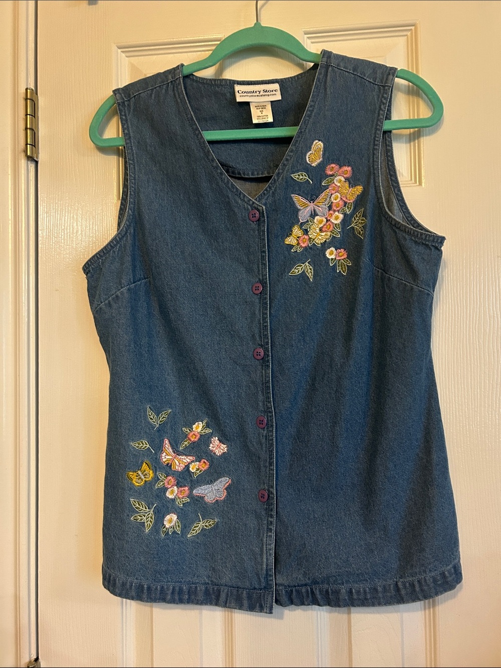 Country Store Embroidered Denim Button-Front Vest